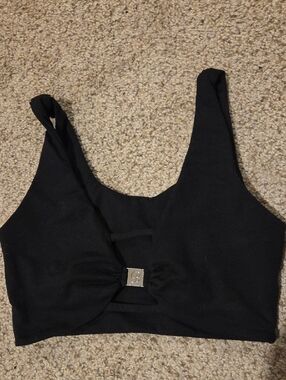 Bombshell Sportswear Black Scoop Bralette with Center Metal Accent